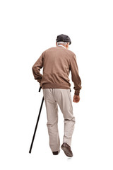 Old man walking with a black cane