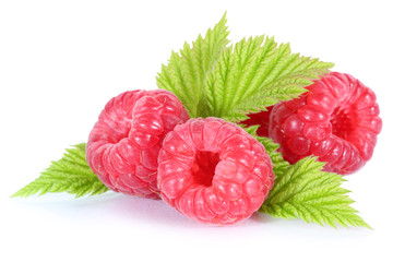 Himbeere frische Himbeeren Beeren Beere Frucht mit Blätter Frei