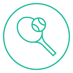 Tennis racket and ball line icon.