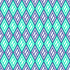 Vector decorative ornamental geometric background with rhombus in blue colors. Series of Seamless Geometrical Ornamental Patterns.