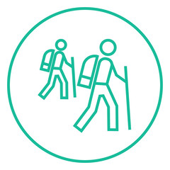 Tourist backpackers line icon.
