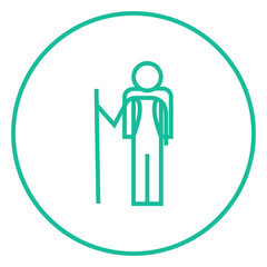 Tourist backpacker line icon.