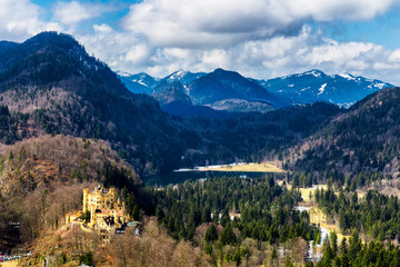 View of landscape with lake and rain coulds. Bavaria, Germany