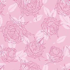Vector seamless pattern with roses.  In pink colors.