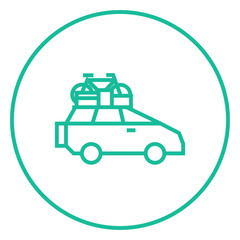 Car with bicycle mounted to the roof line icon.
