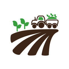 Tractor field harvest seedling vector icon. Farm