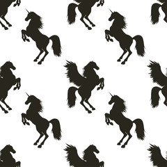 Vector seamless pattern with Pegasus and Unicorn.