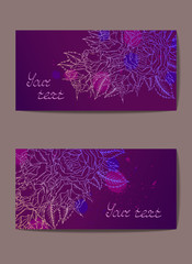 Vector set of templates invitations or greeting cards with  hand drawn roses. In purple colors.