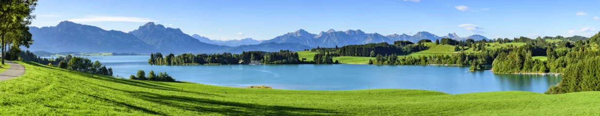 Wall murals Panorama Photos Idyllischer Ausblick auf den Forggensee und den ostallgäuer Alpenrand im Sommer
