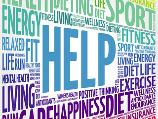 HELP word cloud background, health concept