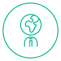 Human with globe head line icon.