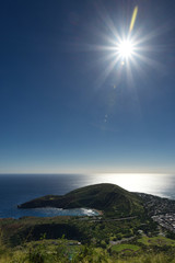 View of Hanauma Bay from the top of Koko Head Crater