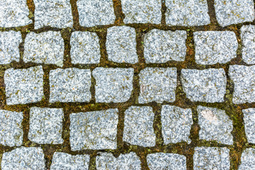 Stone pavement background texture - cobblestone texture close-up