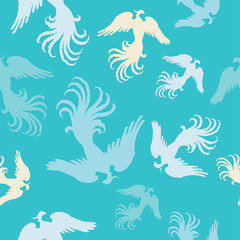 Fototapeta na wymiar Seamless vector background with decorative birds. Cloth design, wallpaper.