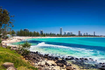 GOLD COAST, AUS - OCT 4 2015: Gold Coast skyline and surfing bea