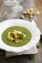 Green soup with spinach and cale cabbage