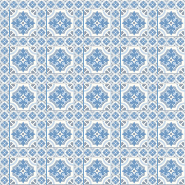 Retro Floor Tiles patern, traditional blue and white Dutch tiles