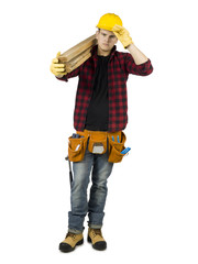 handyman carrying planks