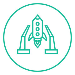 Space shuttle on take-off area line icon.