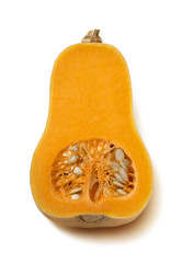 Butternut pumpkin half isolated on white background