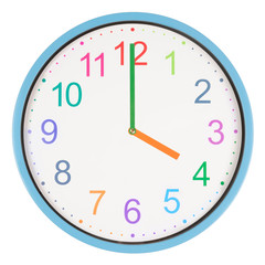Colorful clock showing four o'clock