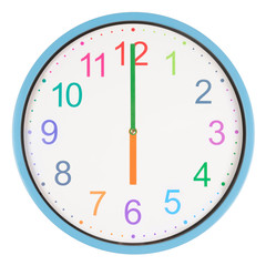 Colorful clock showing six o'clock