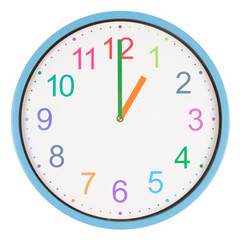 Colorful clock showing one o'clock