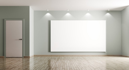 Empty interior of room with big poster and door 3d rendering