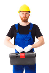 Man builder in the uniform, isolated