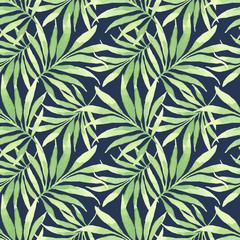 Tropical seamless pattern with leaves. Watercolor background with tropical leaves. - 108126754