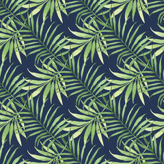 Naklejka na ściany i meble Tropical seamless pattern with leaves. Watercolor background with tropical leaves.