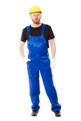 Man builder in the uniform, isolated