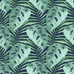 Tropical seamless pattern with leaves. Watercolor background wit - 108126920