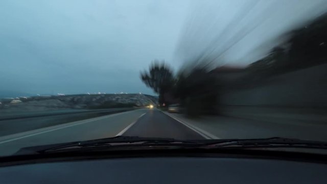 Car Driving POV freeway time lapse on Adriatic Highway D8, Croatia