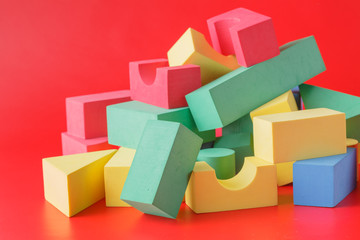 building blocks on red background