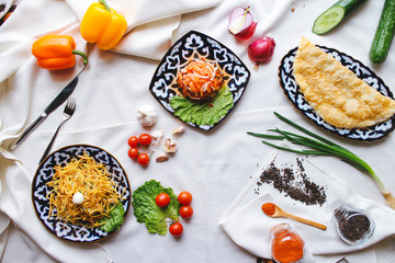 Central Asian food on the table