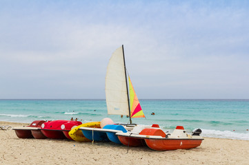 Colorful boats on a beach in Varadero, Cuba
