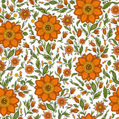Seamless vector floral pattern with colorful fantasy plants and