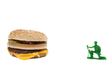 soldier attacking a hamburger