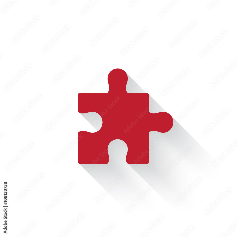 Wall mural flat red puzzle web icon with long drop shadow on white
