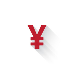 Flat red Yen web icon with long drop shadow on white