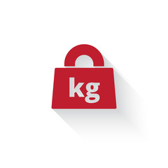 Flat red Weight Kilograms web icon with long drop shadow on whit