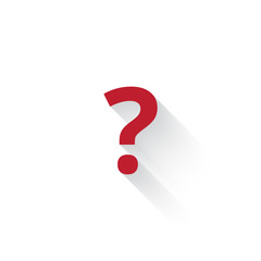 Flat red Question Mark web icon with long drop shadow on white