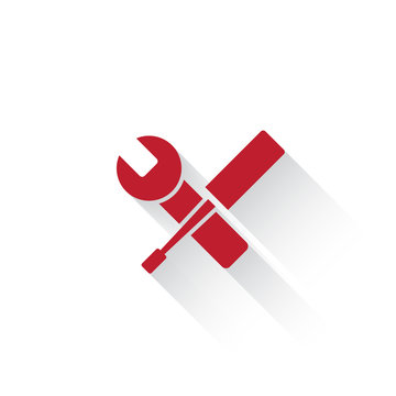 Flat red Service web icon with long drop shadow on white