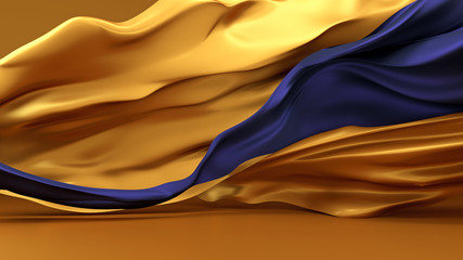 Bezaubernder Goldhintergrund mit fliegendem Stoff aus Gold und Blau © Pierell