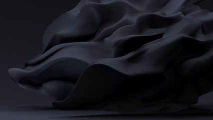 Stylish black background with a beautiful cloth sculptural forms emerging in the wind - obrazy, fototapety, plakaty