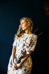 portrait of a beautiful girl in a cafe 