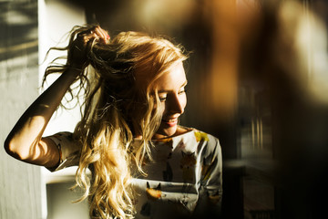 portrait of a beautiful girl in a cafe 