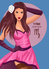 Zodiac: Virgo astrological sign.  Illustration with portrait of a pin up girl. 