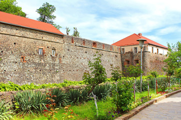 Fototapeta na wymiar Walls and medieval Uzhhorod Castle in Ukraine